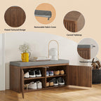Entryway Shoe Storage Bench with 2" Cushion, 37.4" Small Bench with Shoe Rack, Cabinet Organizer for Hallway, Bedroom End of Bed (Walnut)