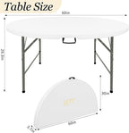 HAISIWLKJ 5FT Round Folding Table White Fold-in-Half with Carrying Handle Portable Plastic Table for Outdoor or Indoor Dining,Wedding, Camping,Party Table