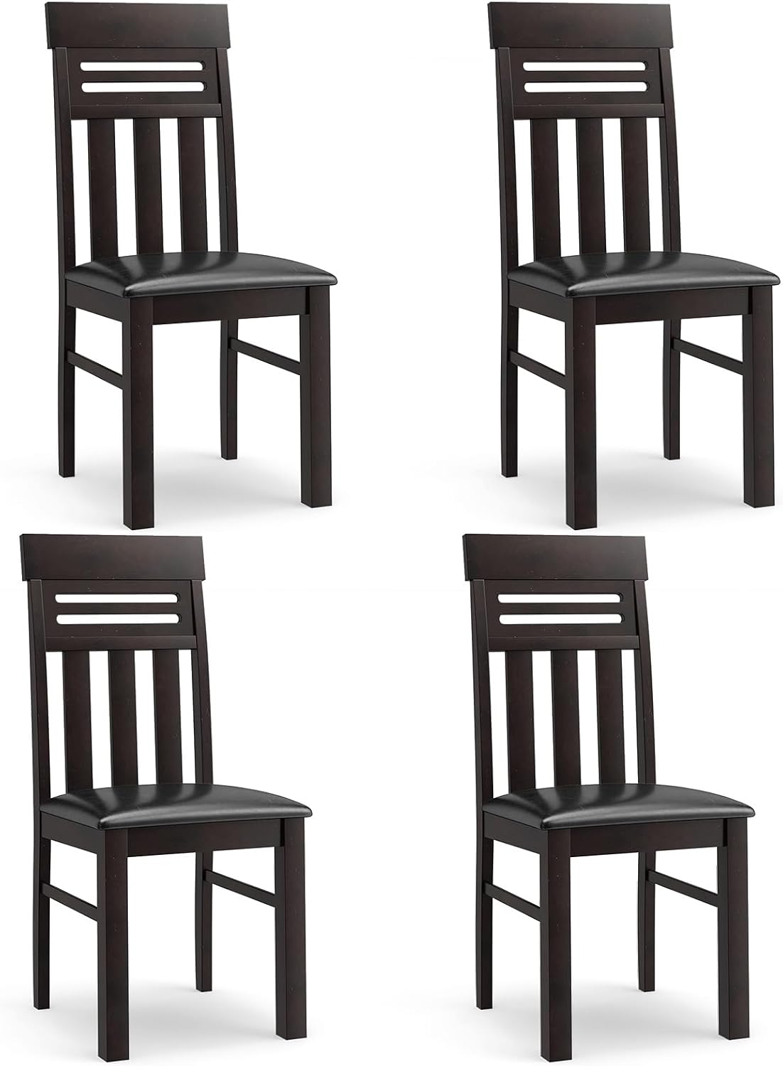 Giantex Wooden Dining Chairs Set of 4, High Back Dining Room Chairs with Padded Seat & Rubber Wood Frame, PU Leather Farmhouse Side Chairs for Kitchen Living Room