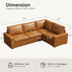 ELUCHANG 113" V-Shaped Modular Sectional Sofa Couch, Modern 4-Seat Premium Faux Leather Deep Seat Sofa with Corner, Removable Cover, Easy Assembly, Large Sofas & Couches for Living Room, Office, Brown