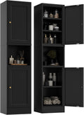 YAUWOH 2-Door Metal Storage Cabinet, Tall Slim Pantry Organizer with 3 Adjustable Shelves (120LBS/Shelf), Anti-Tipping Waterproof Cabinet for Bathroom/Kitchen/Home Office/Small Spaces, (1PC,Black)