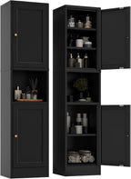YAUWOH 2-Door Metal Storage Cabinet, Tall Slim Pantry Organizer with 3 Adjustable Shelves (120LBS/Shelf), Anti-Tipping Waterproof Cabinet for Bathroom/Kitchen/Home Office/Small Spaces, (1PC,Black)