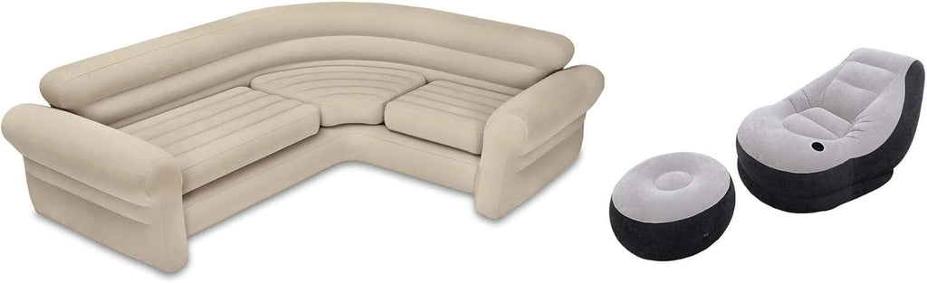 Intex Inflatable Corner Living Room Neutral Sectional Sofa & Lounge Chair Set