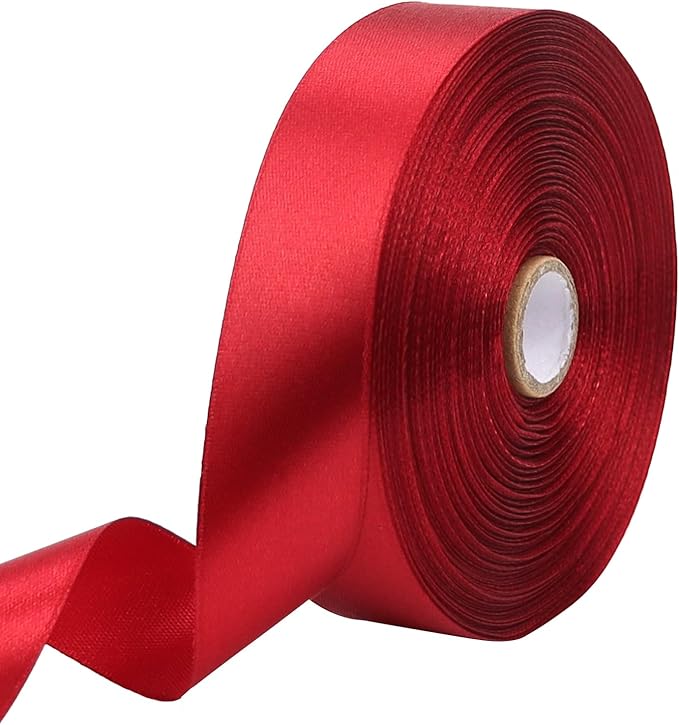 Deep red Solid Satin Ribbon 1 Inch 50 Yards Solid Polyester Fabric Ribbon for Gift Wrapping Wedding Christmas Baby Shower Birthday Party Decoration Handmade Immortal Flower Craft