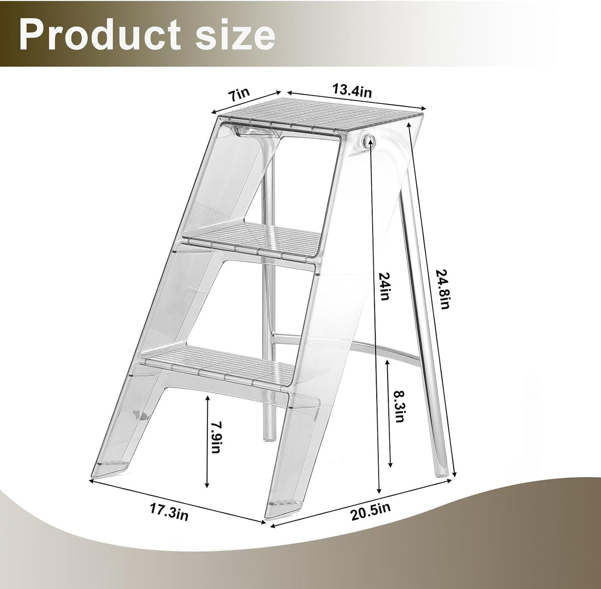 Acrylic Folding Step Stool for Adults,Portable 3 Step Ladder No Assembly | 350lbs Capacity Foot Stool with Anti-Slip Steps, Modern Decorative Display Rack, Plant Stand, Photography Props