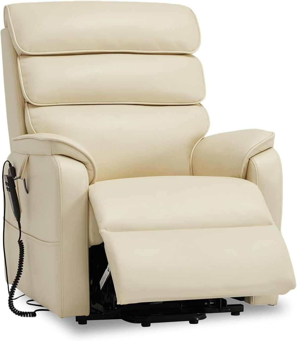 DYNOX Power Lift Recliner Chair for Elderly, Dual Motor Lay Flat Lift Chair with Heat & Massage, 350 LBS Capacity(9188,Faux Leather,Cream)