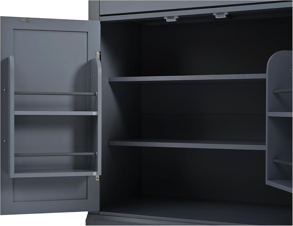 Modern Freestanding Kitchen Pantry & Buffet Food Storage Cabinet with Drawer, 2 Adjustable Shelves, 2 Door Shelves, Faux Marble Countertop - Ideal for Dining, Kitchen, and Coffee Bar (Gray)