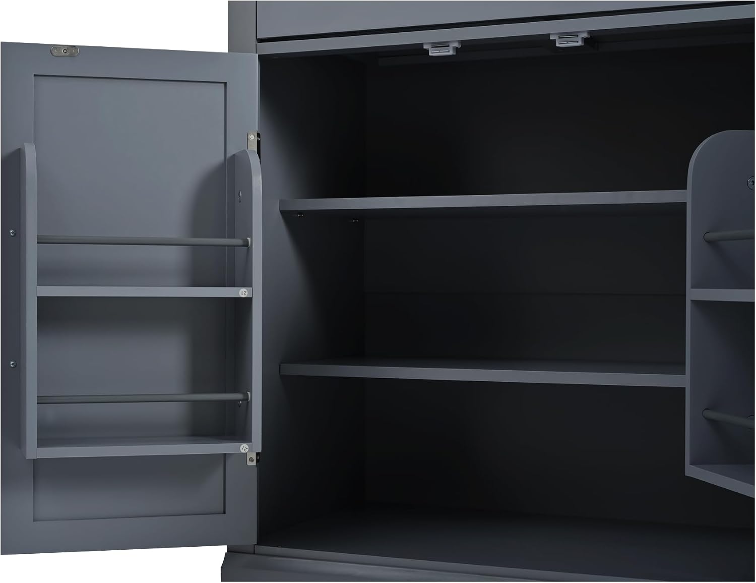 Modern Freestanding Kitchen Pantry & Buffet Food Storage Cabinet with Drawer, 2 Adjustable Shelves, 2 Door Shelves, Faux Marble Countertop - Ideal for Dining, Kitchen, and Coffee Bar (Gray)