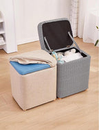 Storage Ottoman with Linen Removable Cover,Square Foot Rest Stool Hinged Lid Upholstered Padded Seat for Living Room Bedroom,Home Decor Ottoman (Green,Large)