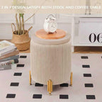 Round Ottoman Foot Stool with Storage and Metal Legs for Living Room Bedroom, Velvet Upholstered Footrest Stool Support 300lbs Modern Padded Seat Ottoman Coffee Table (Oatmeal‌)