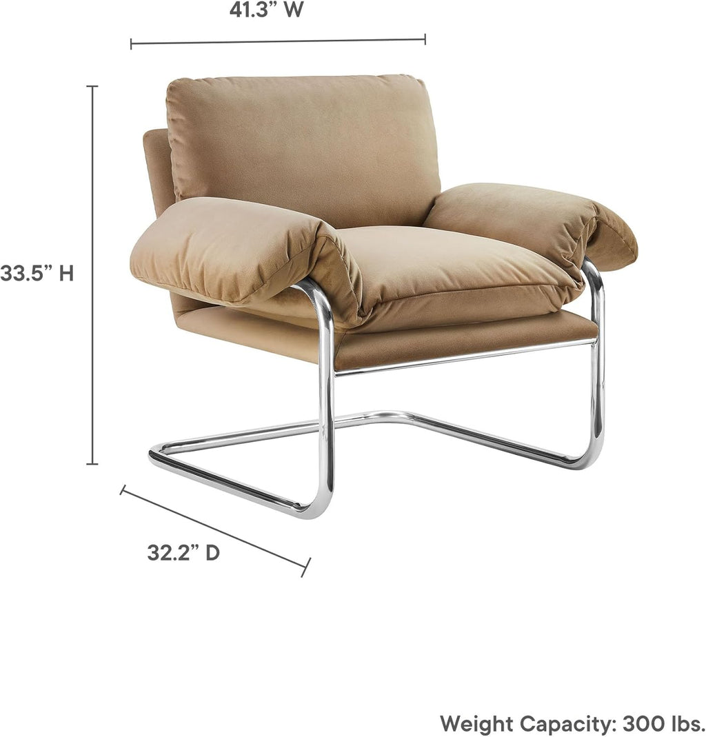 Modway Ansel Performance Velvet Accent Chair in Taupe - Stain-Resistant Velvet Lounge Chair for Living Room, Bedroom - Corner Reading Chair with Arms and Removable Cushions