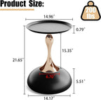 Round Side Table, Small Black End Table with Metal Pedestal, Modern Martini Table for Small Space Living Room, Bedroom, Easy Assembly 15" x 21.6" Drink Table