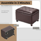 Joveco Faux Leather Storage Ottoman Bench Rectangle 24 Inch Foot Rest Ottomans (Brown)