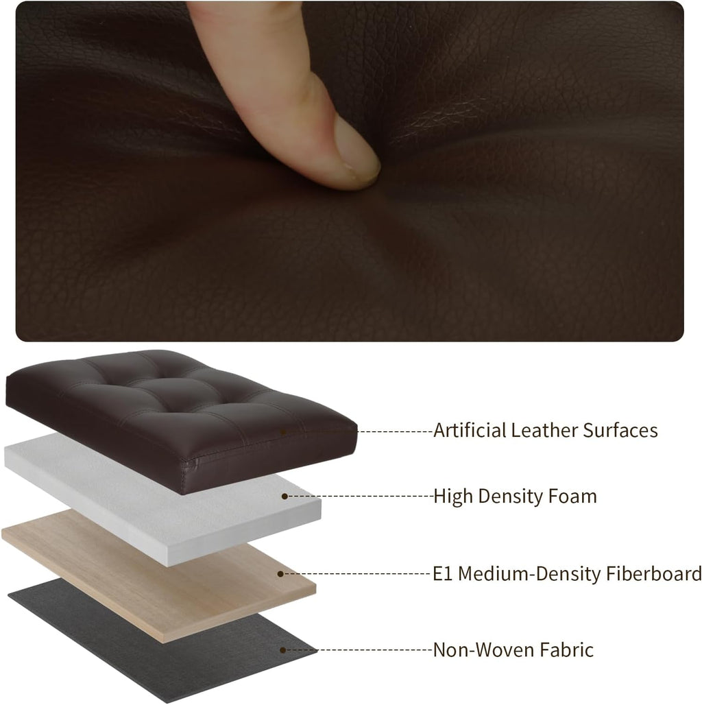 BelugaHelper Storage Ottoman Foot Rest Stool, Foldable Leather Footstool Storage Bench with Thicker Foam Padded Seat. Foot Rest Under Desk for Living Room Bedroom 350 lbs, 17x13x13 in, Brown