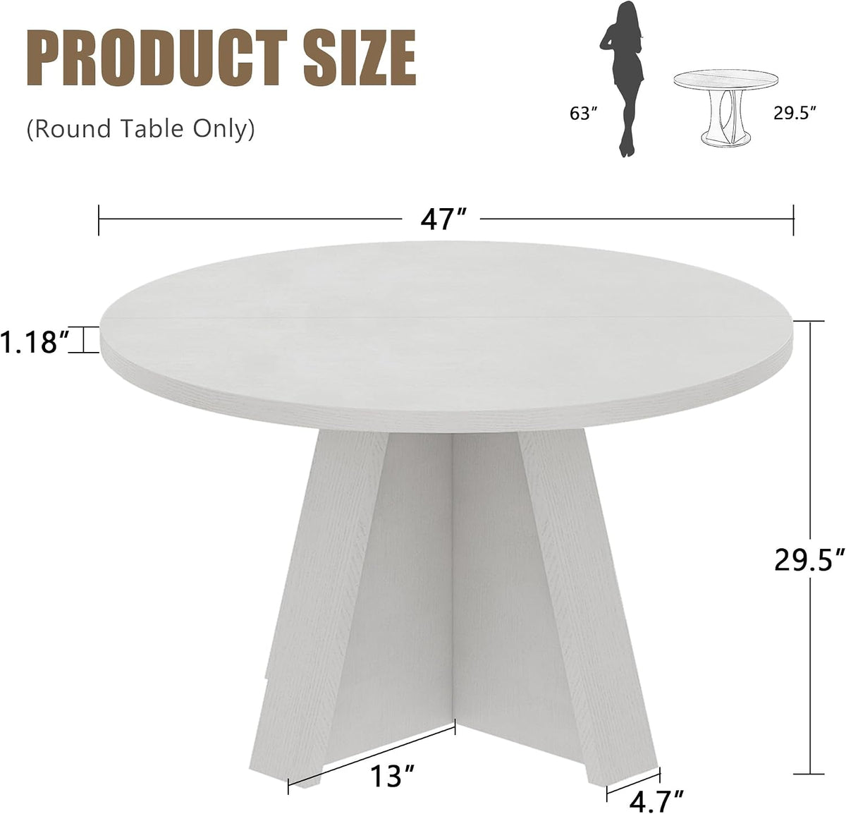 iPormis 47-Inch Round Dining Table for 4-6 People, Modern Wooden Kitchen Table for Dining Room, Farmhouse Circle Dinner Tables Furniture for Kitchen Living Room, White