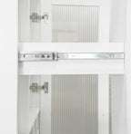 Kitchen Pantry Cabinet with Pull-Out Multi-Tier Storage Shelf, Farmhouse Storage Cabinet with Glass Doors, Tall Pantry Organizer for Kitchen, Dining Room & Living Room White