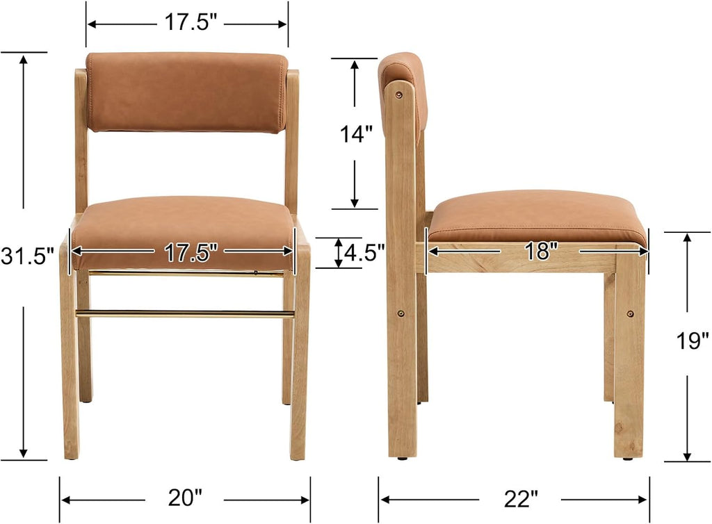CIMOTA Faux Leather Dining Chairs Set of 4, Mid Century Modern Upholstered Dining Room Chairs with Wood Frame/Adjustable Back for Kitchen, PU Brown