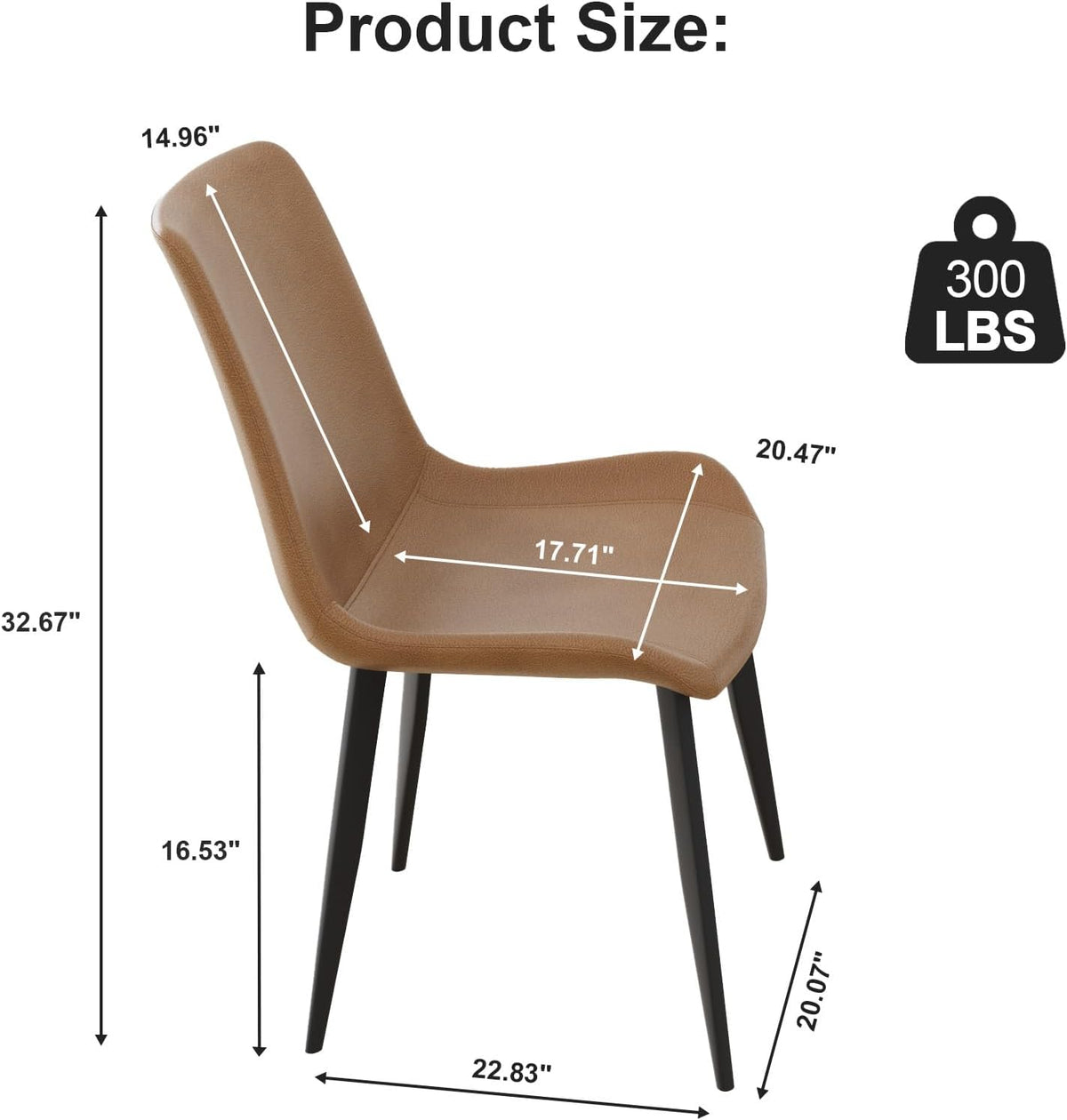 Dining Chairs Set of 2, Modern PU Leather Dining Room Chair with Sturdy Metal Legs, Upholstered Faux Leather Cushion Seat Dinner Chairs Accent Side Chairs for Indoor Kitchen Living Room,Brown