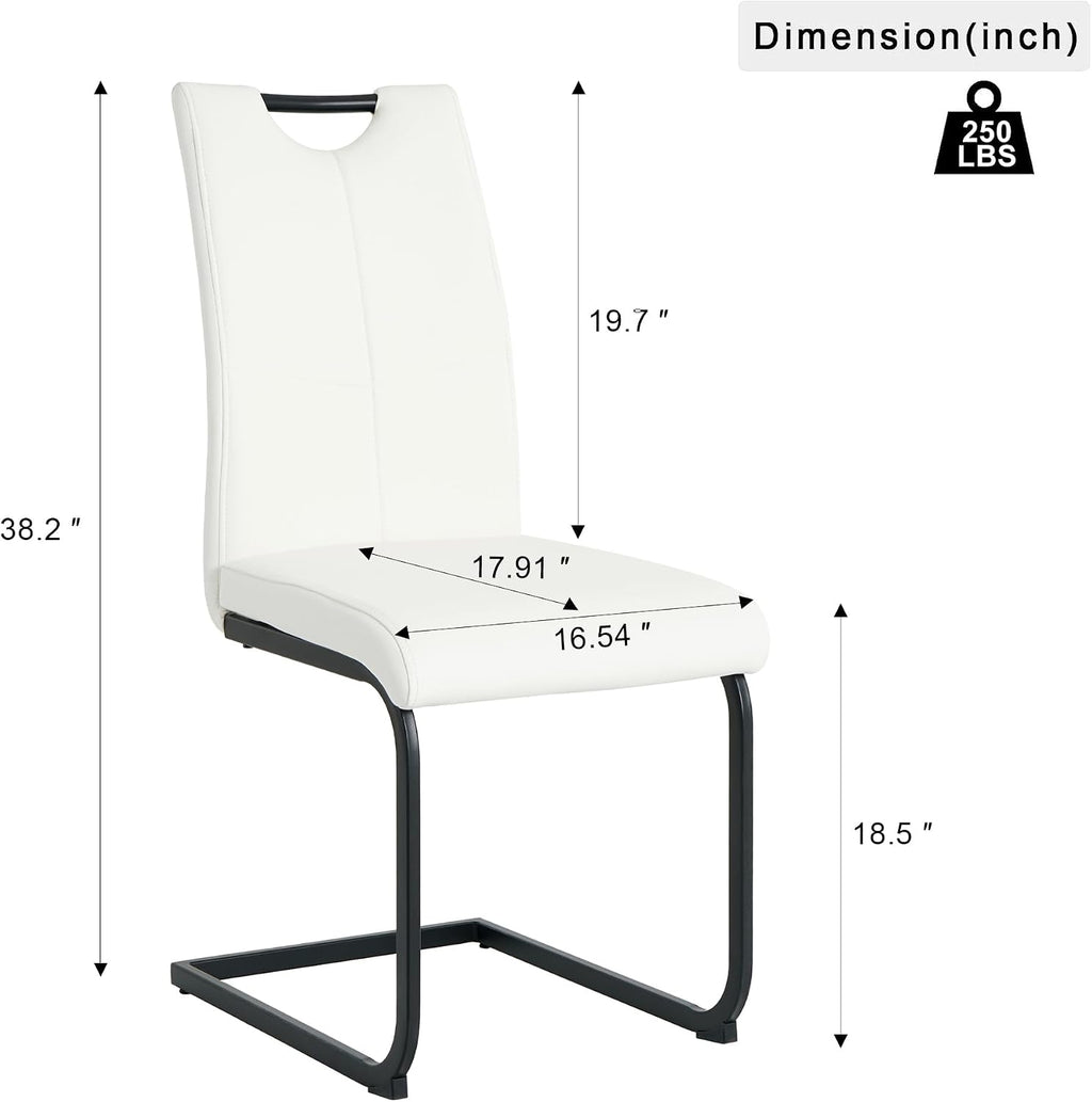 Henf Modern Dining Chairs Set of 2,Dining Room Chair Side Chairs with PU Leather Seat Black Metal Legs,Comfortable Dining Kitchen Chairs for Dining Room Living Room,White Armless Dining Chairs for 2