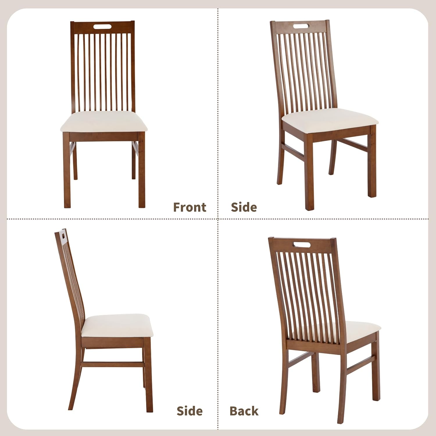 CIMOTA Walnut Wood Dining Chairs Set of 2, Farmhouse Wooden Kitchen Chairs with Spindle Slat High Back/Upholstered Seat Traditional Windsor Side Chairs for Dining Room/Living Room/Restaurant
