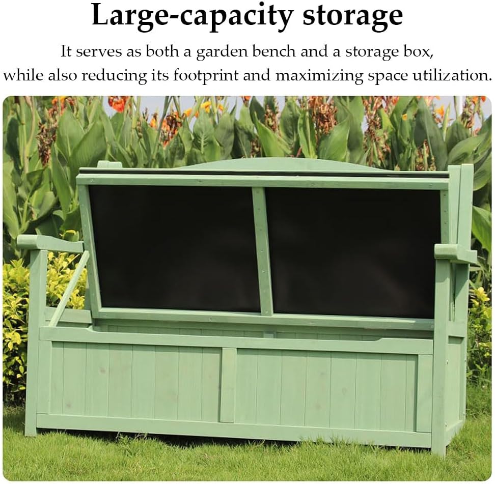 48.8in Wooden Outdoor Storage Bench with backrest, Patio Garden Bench 2-Seater, Weatherproof Storage Box Bench for Backyard, Porch, Terrace, Garden (Natural, Wood)