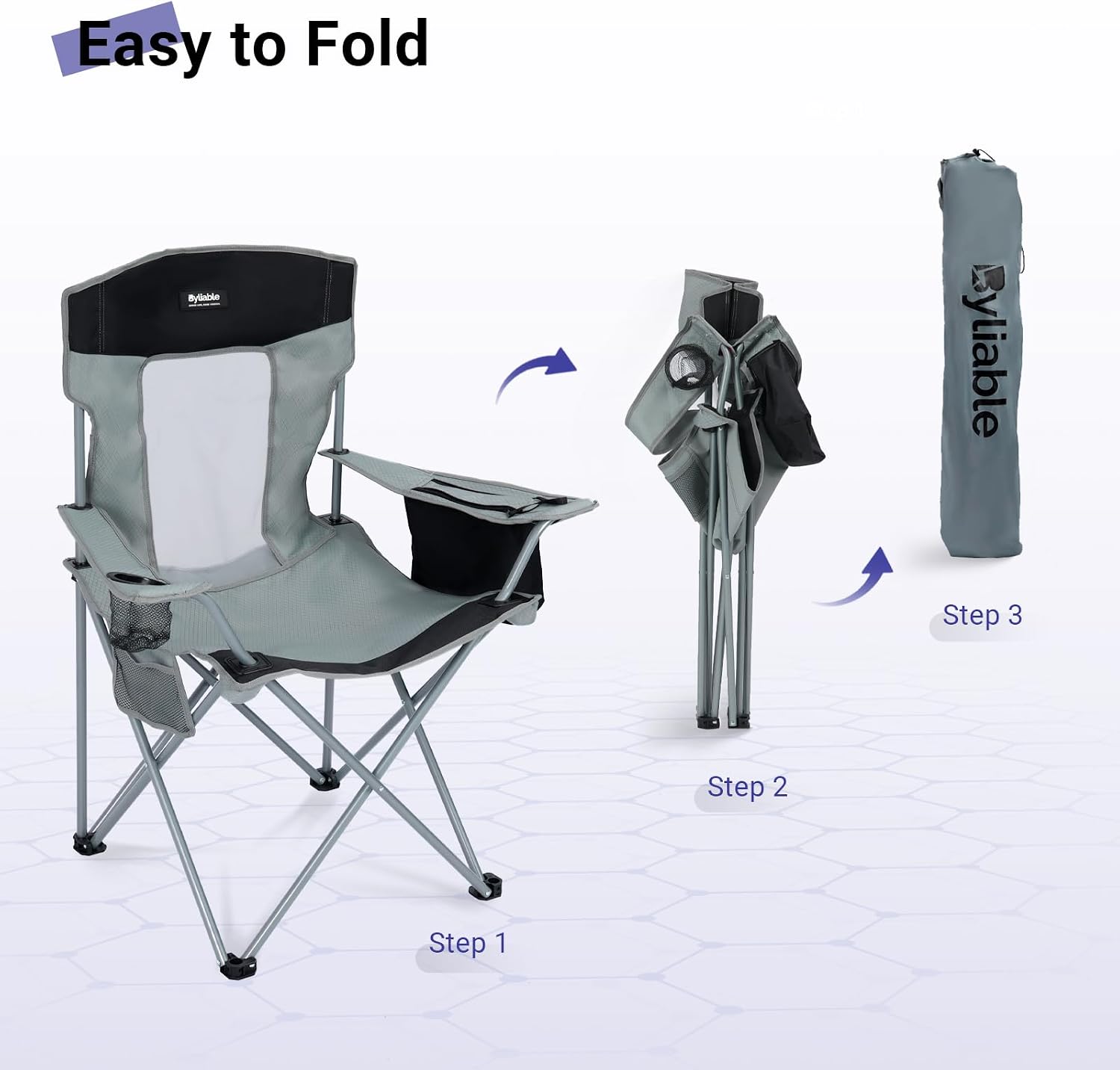 Camping Chairs Portable Folding Lightweight Outdoor Lawn Chair for Adults with Cooler Bag, Cup Holder and Side Pocket for Camping, Beach, Sports, Hiking, Fishing, Gray Black