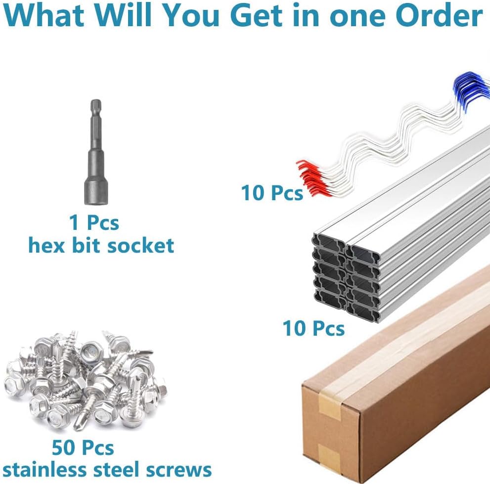 Greenhouse Spring Wire & Lock Channel 6.6 ft - PVC Coated Spring Wire & Aluminum U-Channel Bundle, Farmer Greenhouse Poly Film or Shade Cloth Attachment, 50 Mounting Screws Included [10 Pack]