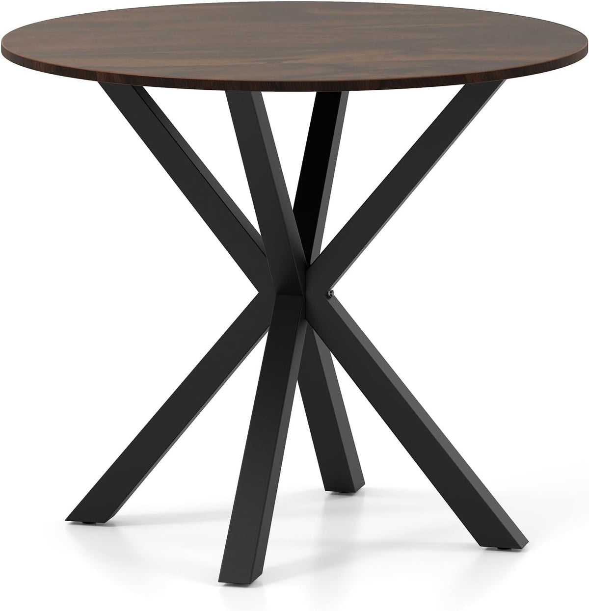 Tangkula 36" Round Dining Table, Mid-Century Modern Kitchen Table with Rubber Wood Legs, Vintage Table with Pedestal Base & Adjustable Foot Pads, Side Table for Home, Office, Bar (Rustic Brown+Black)