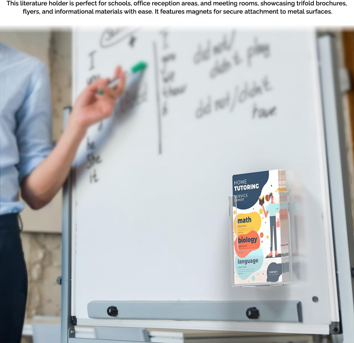 Marketing Holders Magnetic Brochure Holder for 4 Inch Wide Pamphlets Metal Surface Mount Menus Maps and Rack Cards Take One Clear Plastic Bin for Restaurants Medical Offices and Theme Parks