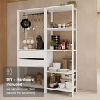 Madesa Kitchen Pantry Storage Rack with 2 Drawers, 7 Shelves and Hanging Space 51" L Multiuse Modular Cabinet for Kitchen Organization - White