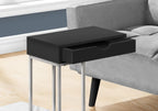 Accent Table, C-Shaped, End, Side, Snack, Storage Drawer, Living Room, Bedroom, Black Laminate, Grey Metal, Contemporary, Modern