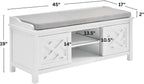 Coventry Modern Entryway Bench with Cushion – 45-Inch Storage Bench with 3 Cubbies, Adjustable Shelves & Decorative Side Panels for Mudroom or Hallway Seating by Alaterre Furniture (White)