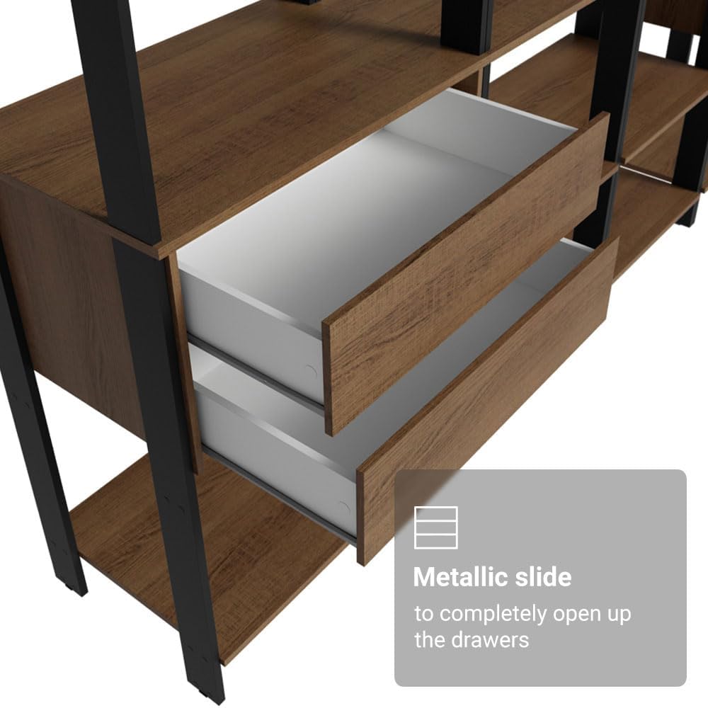 Madesa Kitchen Pantry Storage Rack with 4 Drawers, Open Shelves and Hanging Spaces 102" L Multiuse Modular Cabinet for Kitchen Organization - Black/Brown