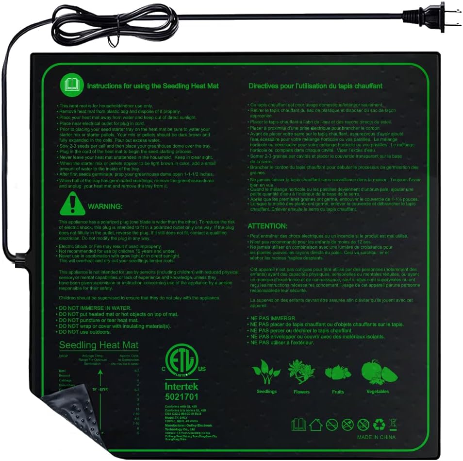 Upgrade 20"x20" Durable Waterproof Seedling Heat Mat with ETL Certified, Warm Hydroponic Heating Pad for Germination,Indoor Gardening,Brewing and Greenhouse