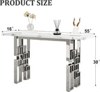 AUZ 55" White and Silver Console Table, Luxury Living Room Sofa Table, Modern Rectangle Console Table for Entryway, Living Room, Office, Foyer, Front Hall, Hallway