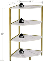 VECELO 31 Inch Corner Shelf, 4-Tier Display Shelves, Wood Storage Stand with Metal Frame, Multipurpose Shelving Unit for Small Space, Home Office,Brushed Gold
