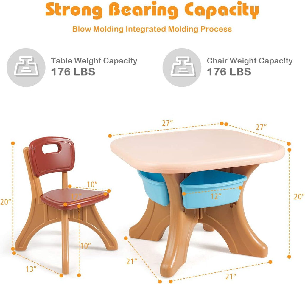 GLACER Toddler Table and Chair Set - 3 Pieces Children Activity Table w/4 Storage Bins, Kids Play Table, Kids Table and Chairs for Reading, Drawing, Playroom, Snack Time