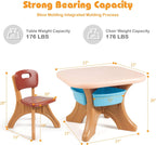 GLACER Toddler Table and Chair Set - 3 Pieces Children Activity Table w/4 Storage Bins, Kids Play Table, Kids Table and Chairs for Reading, Drawing, Playroom, Snack Time