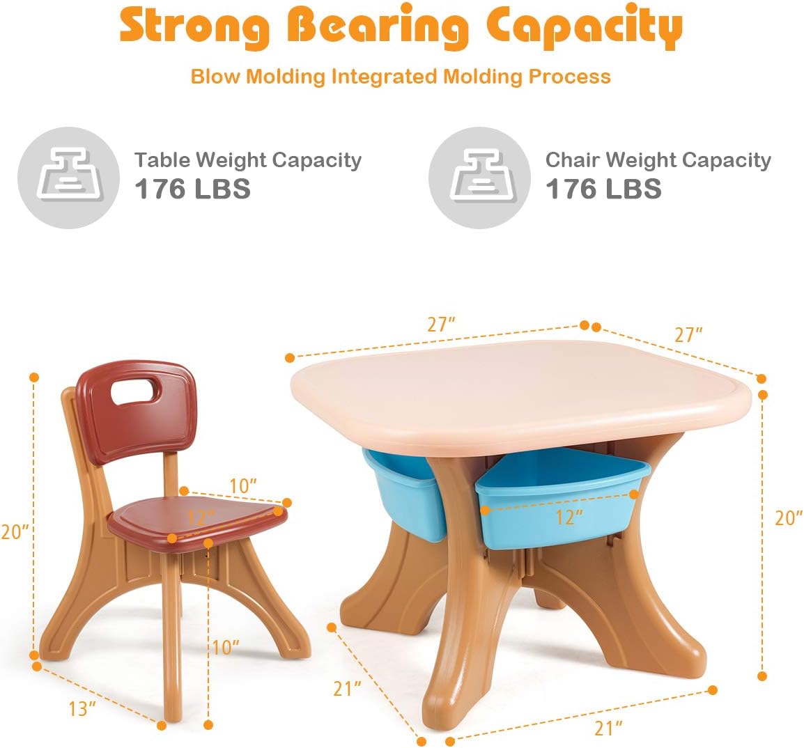 GLACER Toddler Table and Chair Set - 3 Pieces Children Activity Table w/4 Storage Bins, Kids Play Table, Kids Table and Chairs for Reading, Drawing, Playroom, Snack Time