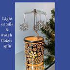 Snowflake Spinning Candle Holder – Rotating Snowflake Charms, Frosted Glass Votive Holder with Laser-Cut Metal Snowflakes – Scandinavian Christmas Table and Mantel Decor – 6.25" H