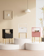 Nightstand,Modern Bedside Table with Gold Frame,White Night Stand,Bedside Furniture, Modern Side Table with Drawer and Shelf for Bedroom (Black)