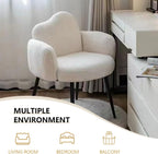 Modern Upholstered Vanity Chair with Arms, No Wheels Desk Chair, Soft Comfortable Accent Chair for Makeup, Bedroom, Living Room, Office or Balcony (White)