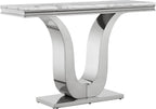 SSLine Modern White Faux Marble Console Table Luxury Entryway Table with Silver Pedestal Base 46.8" Mid-Century Elegant Sofa Table w/Mirrored Stainless Steel Frame for Living Room Hallway
