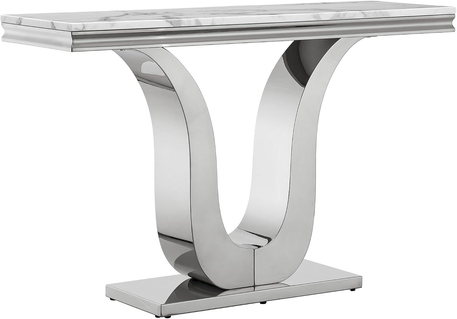 SSLine Modern White Faux Marble Console Table Luxury Entryway Table with Silver Pedestal Base 46.8" Mid-Century Elegant Sofa Table w/Mirrored Stainless Steel Frame for Living Room Hallway
