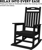 PLUUV Outdoor Rocking Chair, HDPE Patio Rocking Chairs with Footboard, All Weather Porch Rockers Outdoor for Adult, Effortless Installation, Black
