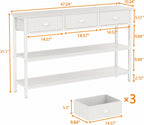 Furologee White Long 47" Console Sofa Table with 3 Drawers, Entryway Table with 3-Tier Storage Shelves, Display Shelf for Entry Way, Hallway, Couch, Living Room, Kitchen, Foyer | Industrial Hallway Table with Open Wooden Shelves for Hallway, Entry Way