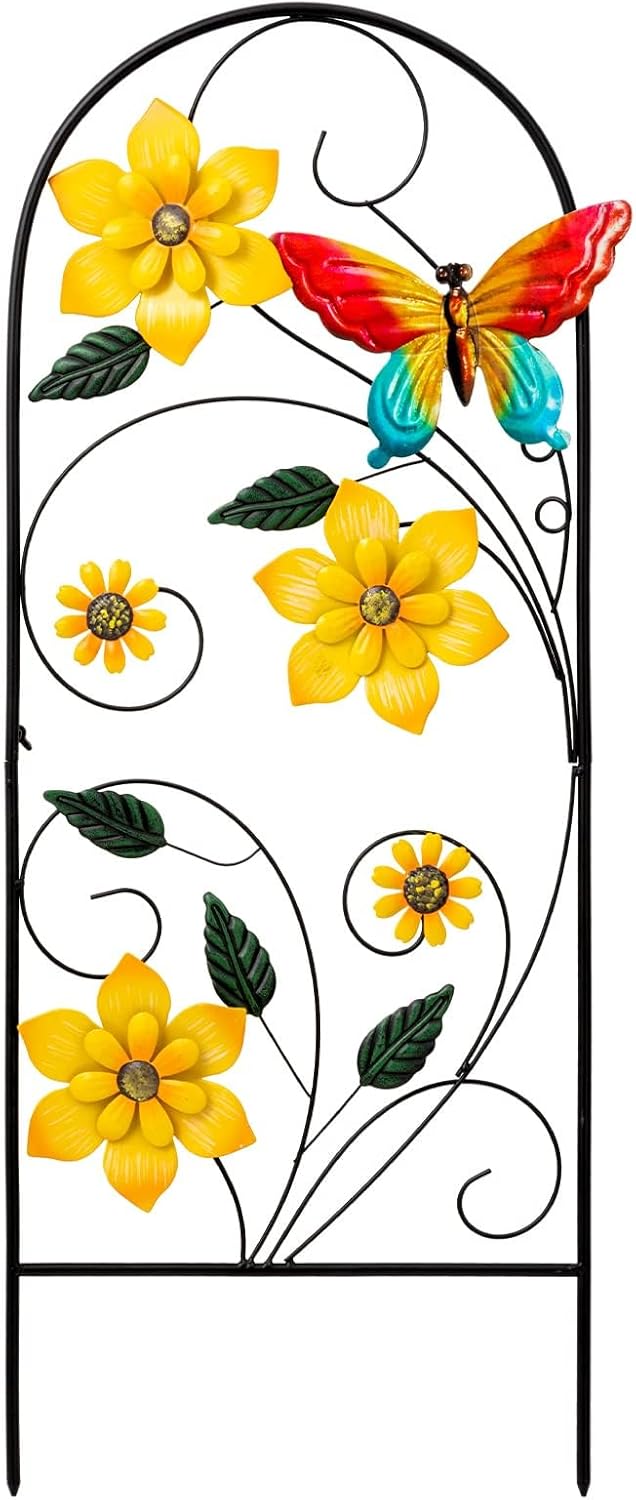YEAHOME Garden Decor for Outside, 34" Flower Butterflies Decorative Garden Stakes for Spring Garden Decor, Metal Yard Art Stakes for Outdoor Lawn Backyard Porch Decorations