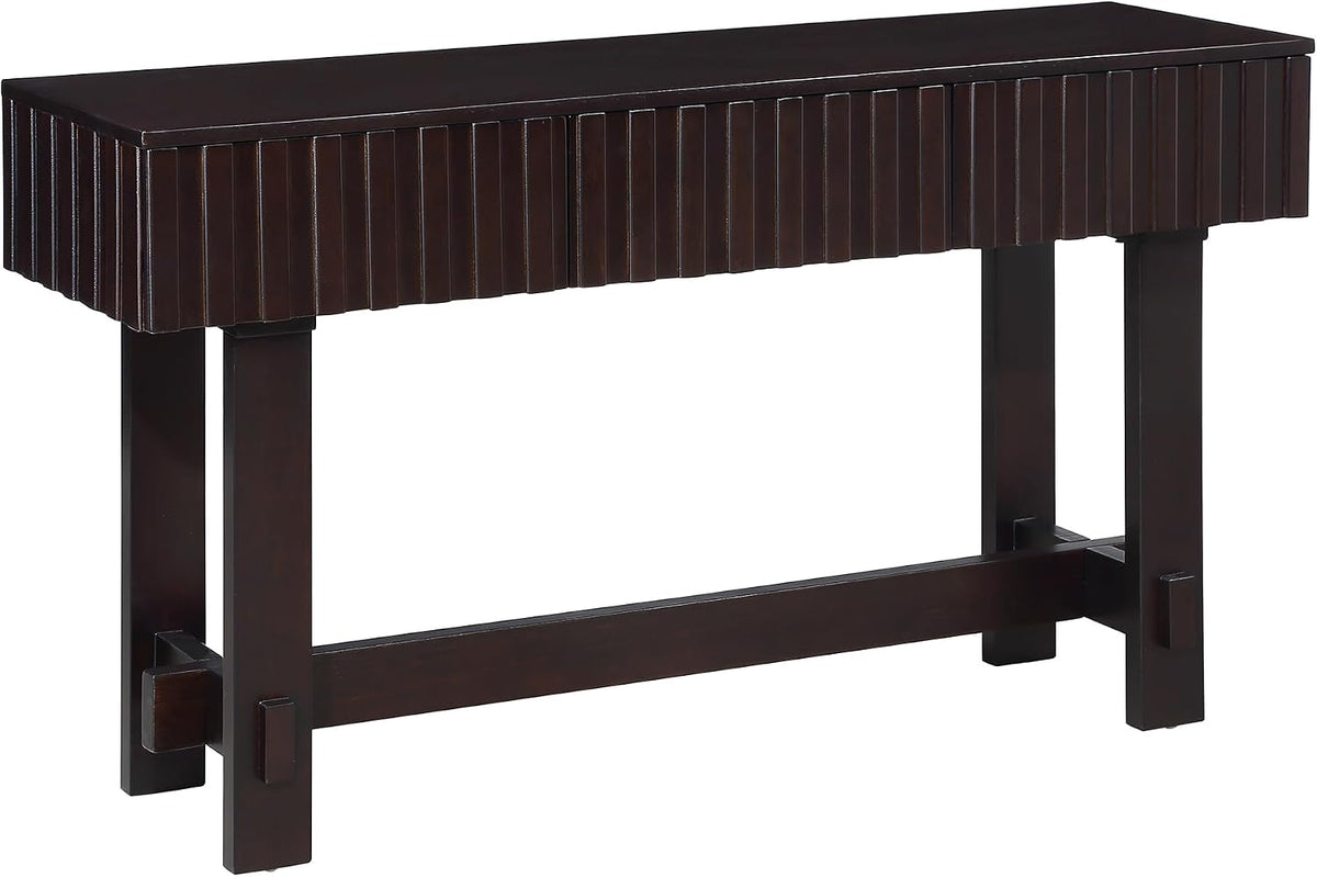 Knocbel Fluted Console Table with 3 Storage Drawers, Farmhouse Mid Century Sofa Table with Solid Wood Legs for Entryway Living Room, 52" W x 15" D x 30" H, Espresso