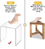 Acrylic 15 Inch Small Stool Set of 2,Multi-Use as Shower/Water-Resistant Stool,Clear Footstool for Bathroom, Seating and Placing Items (10.6" D x 15.7" W x 14.1" H（2PCS)