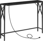 MAHANCRIS 5.9" Narrow Sofa Table with Charging Station, 39.4 Behind Couch Table with Outlet, Slim Entryway Console Table, Small Space, for Hallway, Living Room, Foyer, Black CTHB151E01
